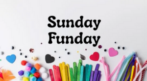 Multicolored pipe cleaners, Popsicle sticks, craft pompoms with the words "Sunday Funday."